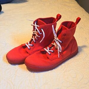 Dr Martens Red Canvas Hackney Boots Size 8